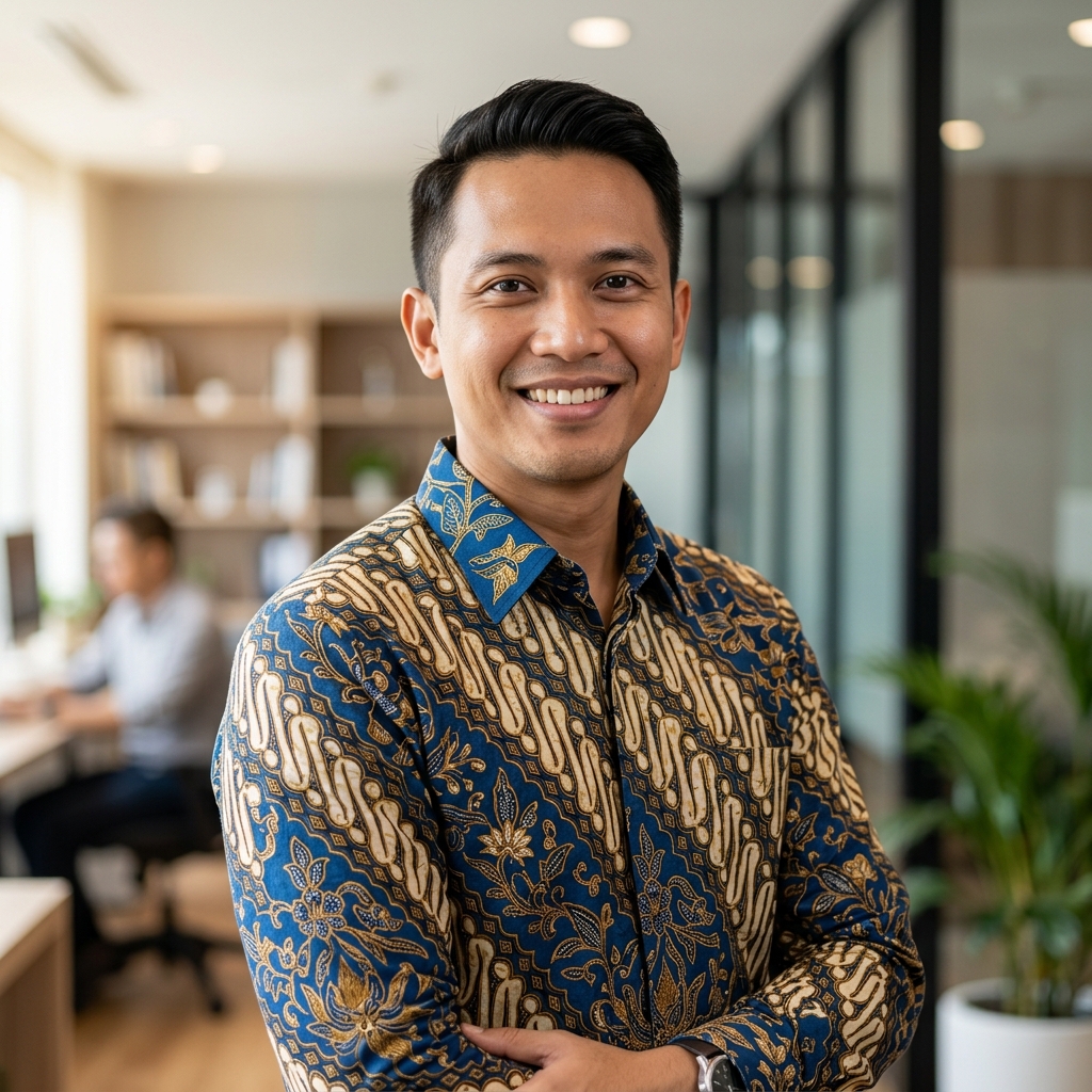 Konsultan Pendidikan Laki-Laki Berpakaian Batik Biru